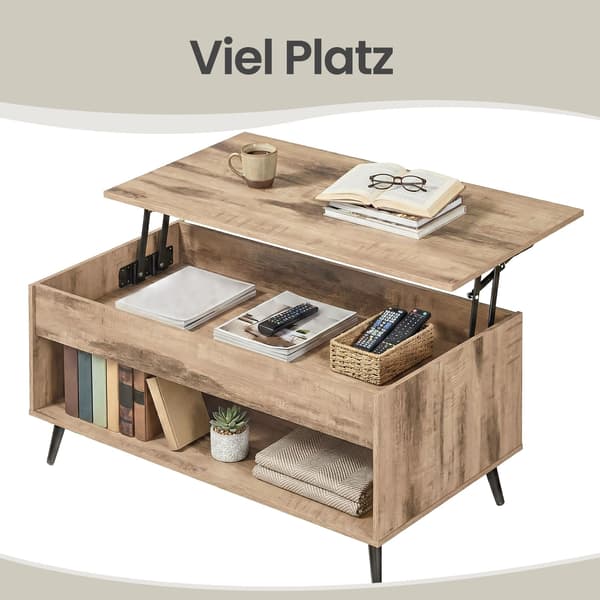 Soffbord - Höjdjusterbart - Dolt förvaringsfack - Kamelbrun-Svart