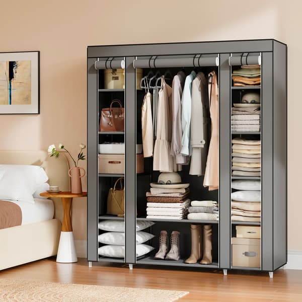 Garderobe - Åndbar garderobe med bøjlestang - Grå