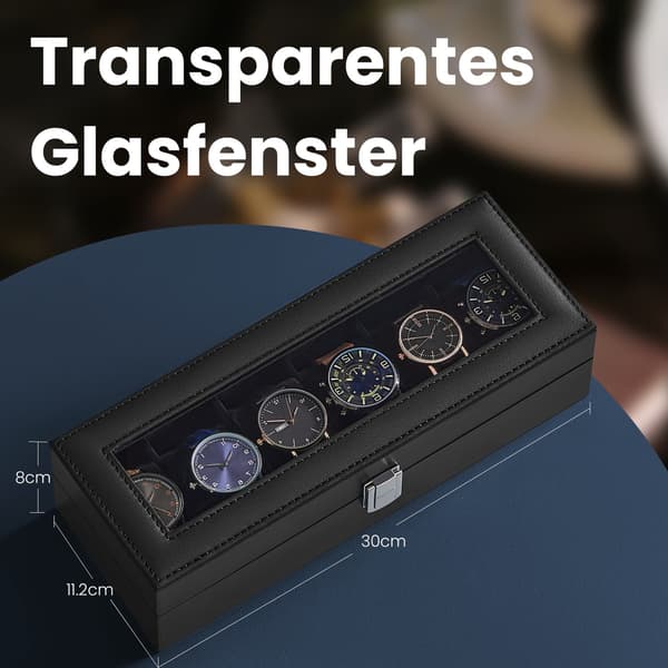 Urkasse med glaslåg - 6 rum - sort