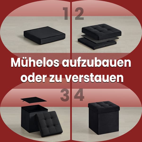 Taburet med opbevaring - Kompakt fløjlsædeboks - Ink Black