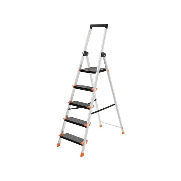 Sammenklappelig trappestige - 5 trin - Aluminium - Sort-orange