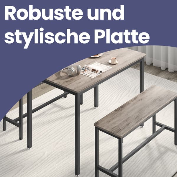 Matbordsset med 2 bänkar - Modern design - Grå bläcksvart