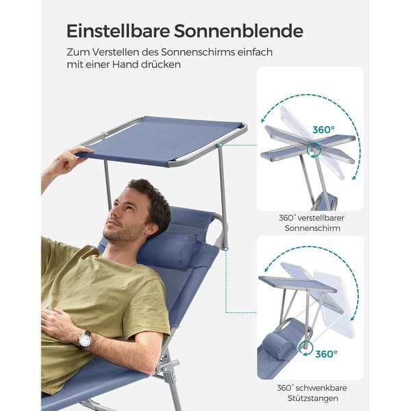 Solseng - sammenklappelig med solsejl - blå