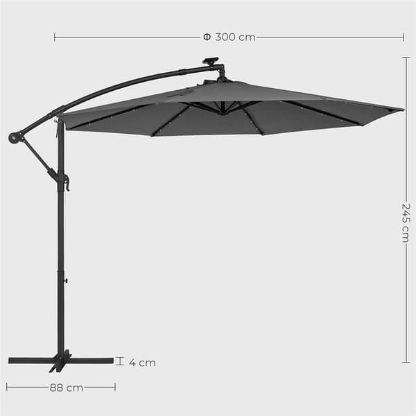 Parasoll med LED-belysning - 300 cm diameter - Grå