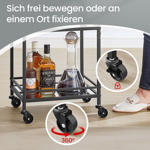 Serveringsvogn - 3 niveauer - stål og spejlglas - sort