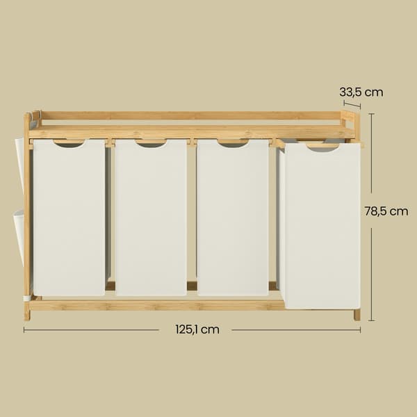 Tvättkorg med 4 fack - Bambu - 200L