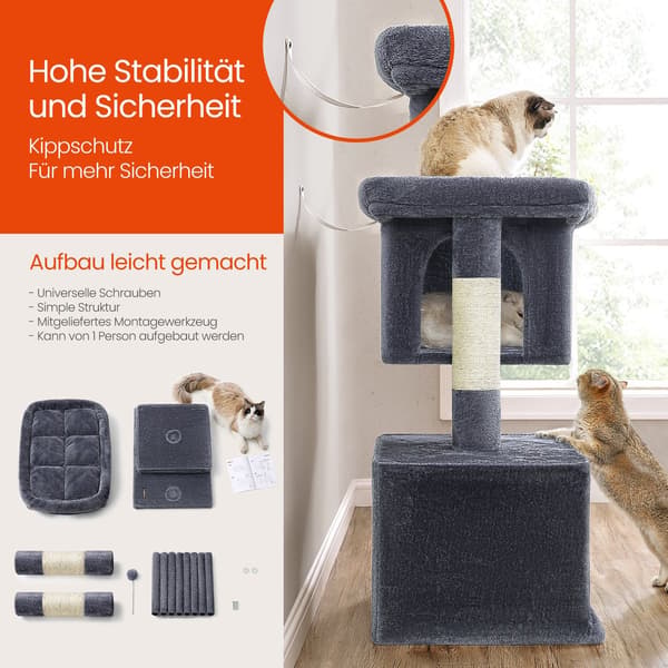 Kradsetræ med stor platform - plys - beige