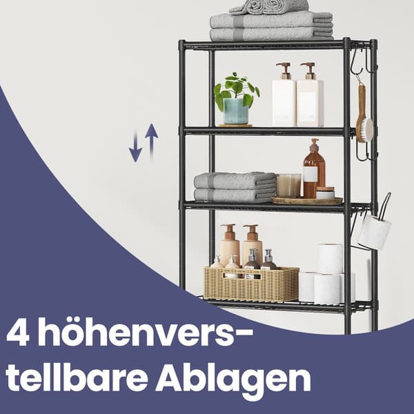Toilethylde - 4 niveauer med kroge - Pladsbesparende - Sort