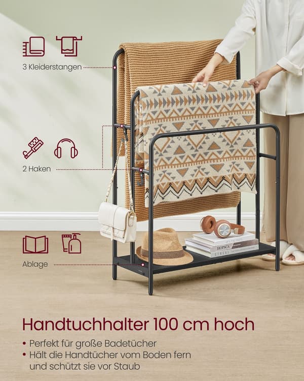Håndklædeholder - 3 stænger - blæksort og ibenholtsort