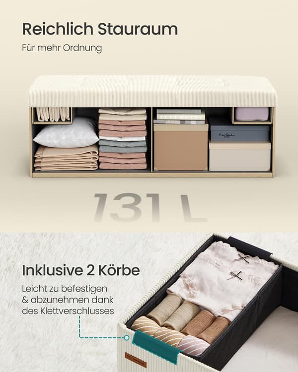 Opbevaringsbænk - foldbart design - cremehvid
