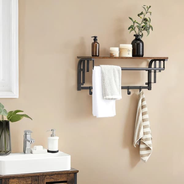 Väggkapphängare med hyllplan - robust design - brunsvart