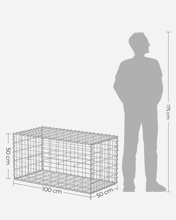 Gabion sæt med 4 - galvaniseret stål - sølv