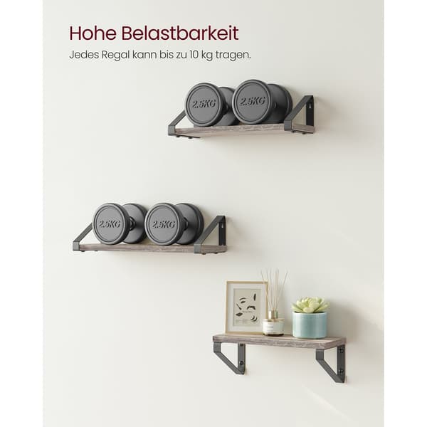 Seinähyllysetti, 3 kpl - Kelluvat hyllyt - Harmaa/Musta