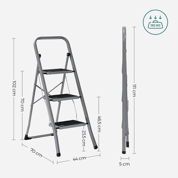 Skammel - 3 trin - Stål - Grå / Sort