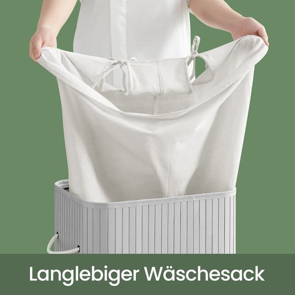 Tvättkorg med lock - 72 L - Bambu - Grå