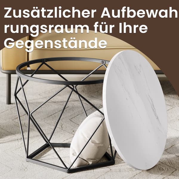 Runt soffbord set om 2 - Snygg design - Vit marmor-Bläcksvart