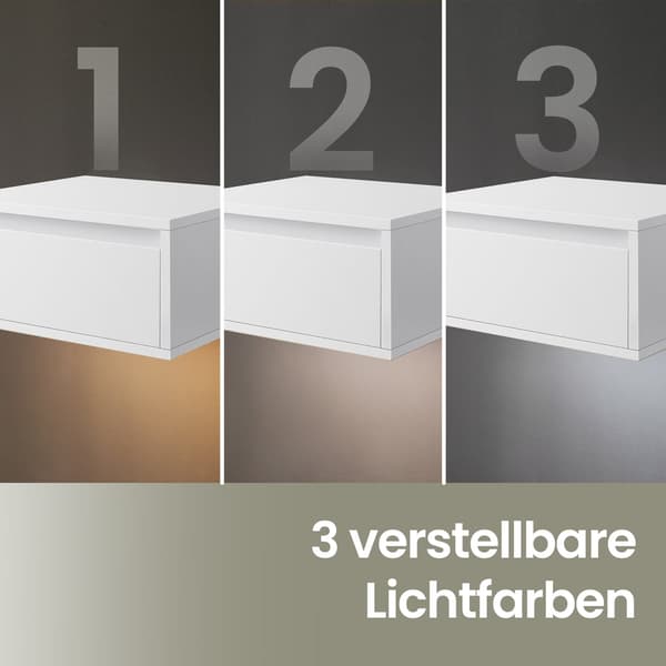 Hængende sengeborde sæt med 2 - LED-belysning - USB - Cloud white - Moderne