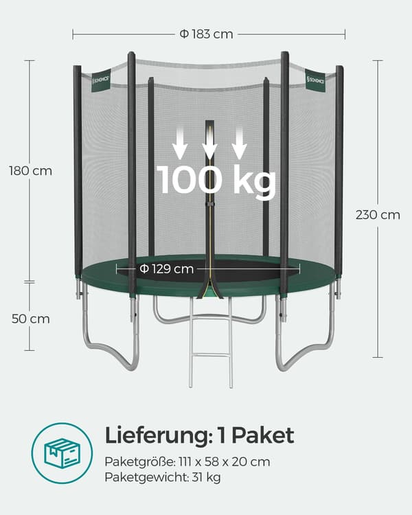 Trampolin - med sikkerhedsnet - sortblå
