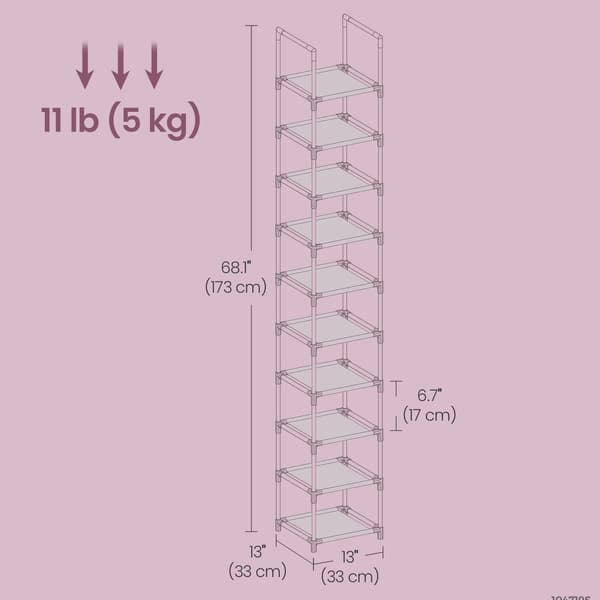 Skohylde - 10 lag, pladsbesparende - grå
