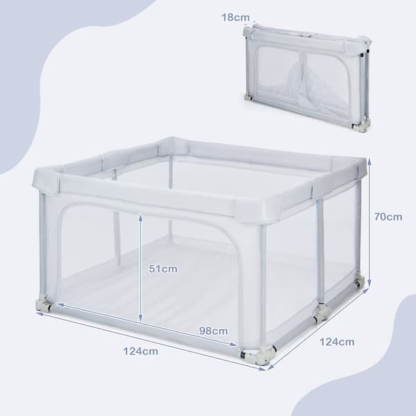 Fyrkantig - Babylekhage Stort lekstaket - 124 x 124 cm - Ljusgrå