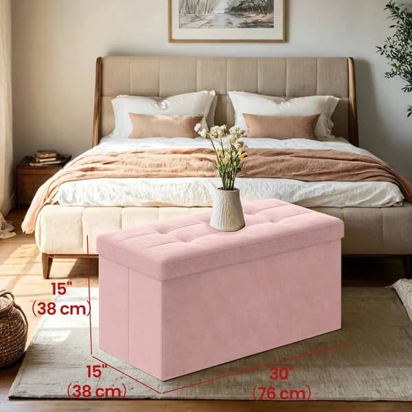 Förvaringsbänk - sammet - hopfällbar - rosa