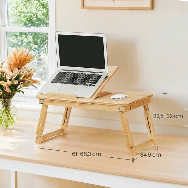 Laptopbord - 55 x (21-29) x 35 cm - Höjdjusterbart laptopbord med låda - Bambu