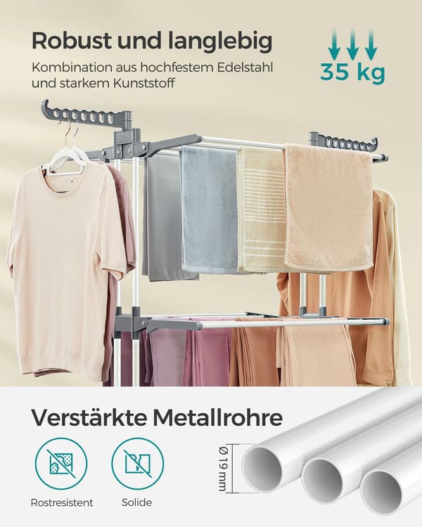 Tørrestativ - 4 niveauer - foldbart med hjul - hvid