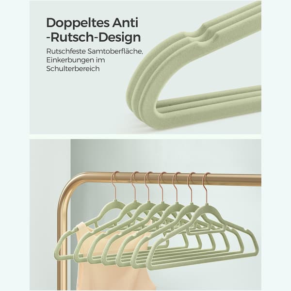 Klädhängare - sammet - set om 50 - ljusgrön