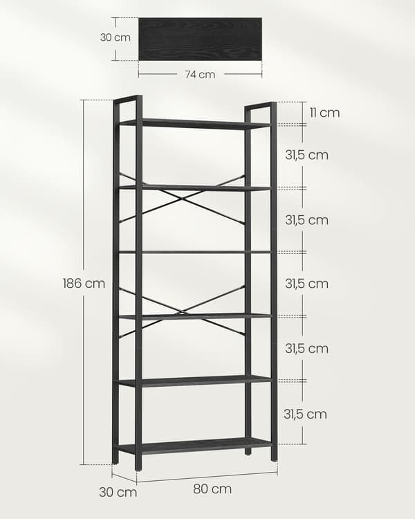 Bogreol - 6 niveauer - industrielt design - sort