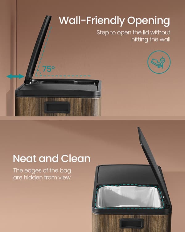 Affaldsbeholder med 2 rum og softclose i mørk valnød
