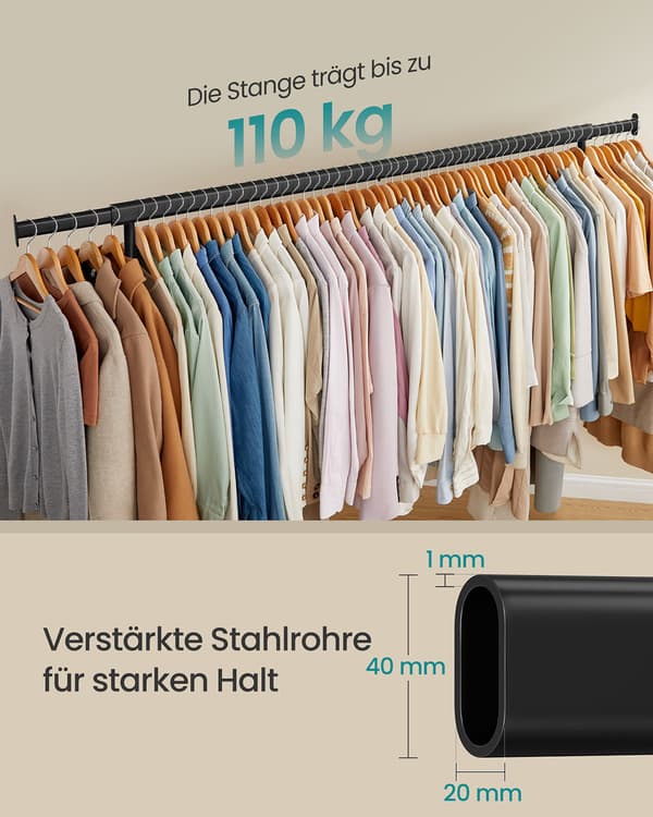 Tøjstativ på hjul - justerbar og robust - mat sort