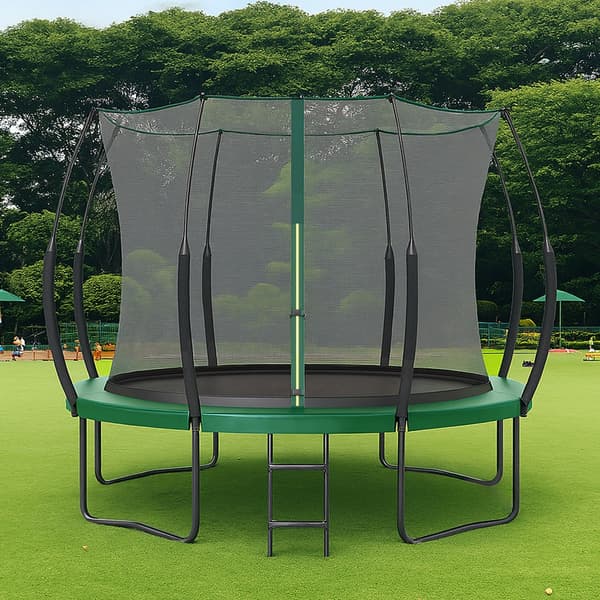 Uppblåsbar trampolin - Ø 366 cm - Utomhustrampolin för barn - Elastiska rep