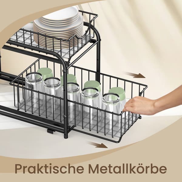 Køkkenarrangør - Med Kurve - Stål - Sort