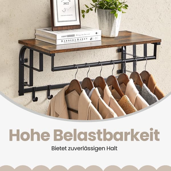 Väggkapphängare med hyllplan - robust design - brunsvart