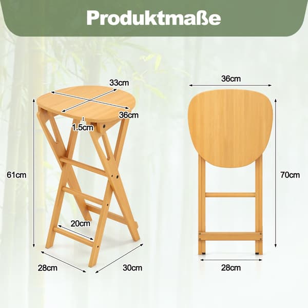 Set - med hopfällbara barstolar av bambu fotstöd, sitthöjd - 2 61 cm - Natur