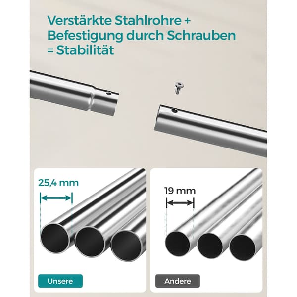 Vaateteline pyörillä, jossa 2 tankoa - hopea