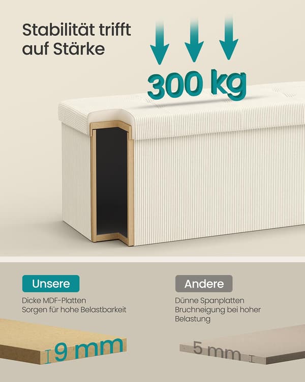 Opbevaringsbænk - foldbart design - cremehvid