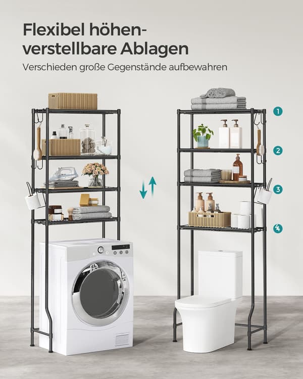 Toilethylde - pladsbesparende med 4 niveauer og kroge - sort