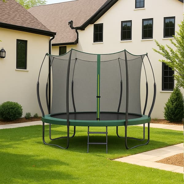 Uppblåsbar trampolin - Ø 366 cm - Utomhustrampolin för barn - Elastiska rep