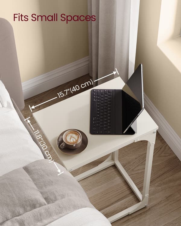 C-formet sidebord - robust metalstel - cremehvid