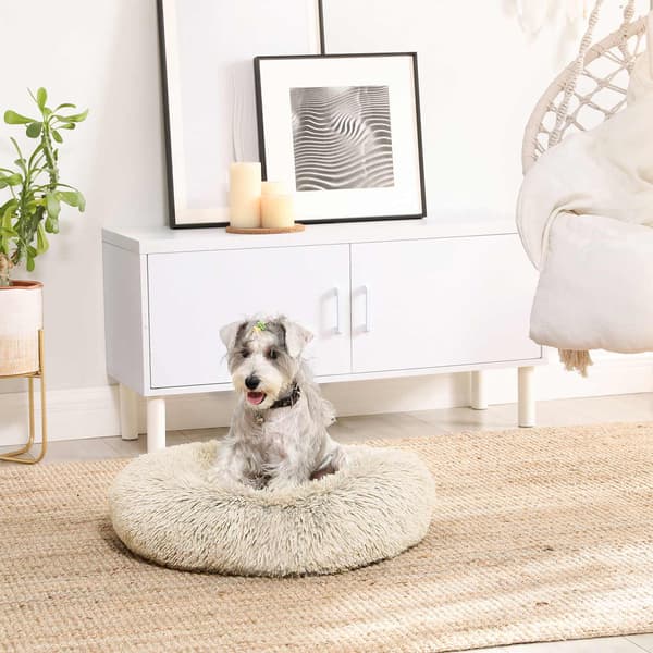 Hundeseng - Donutformet - Blød plys - Khaki