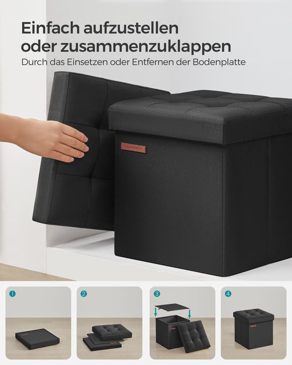 Opbevaringsbænk - 30 cm - imiteret hør - basic sort