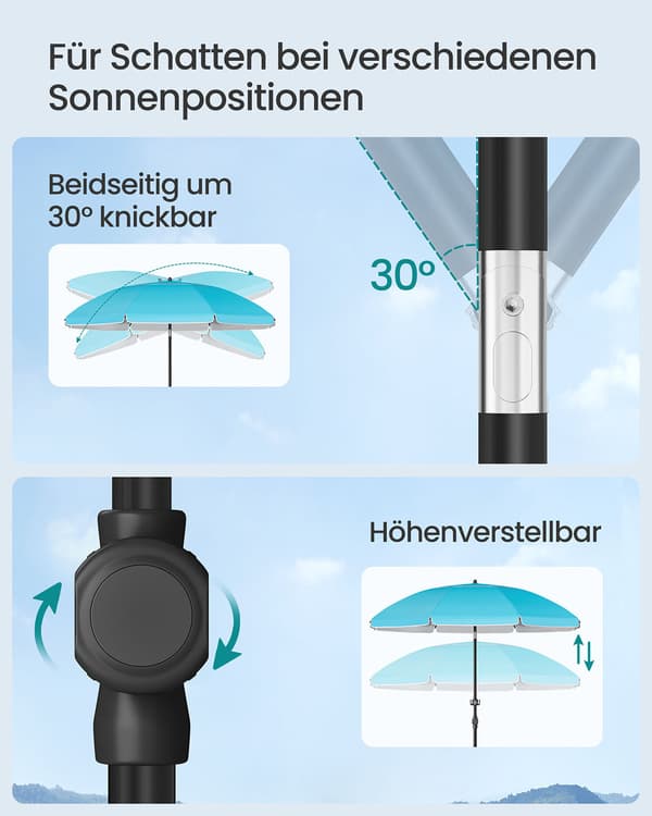 Parasoll 200 cm - Justerbart och hopfällbart - Blått