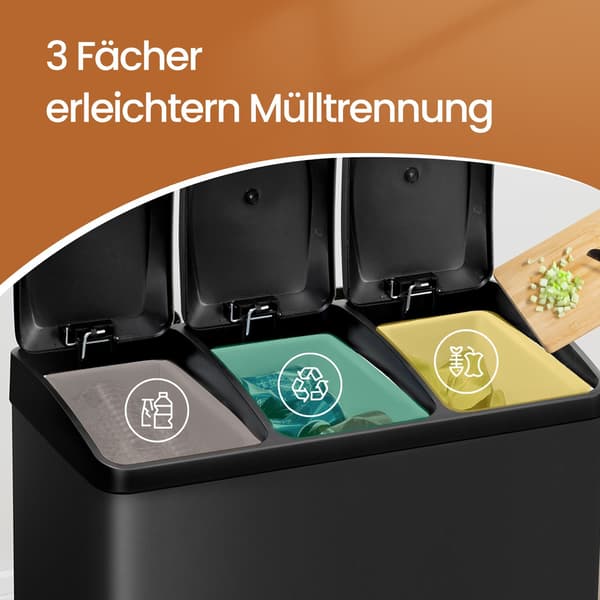 Affaldsbeholder med 3 rum - Affaldssorteringssystem - Sort