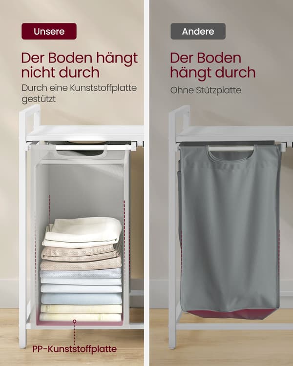 Tvättkorg - 2 x 46 L med hyllplan - vit-ljusgrå