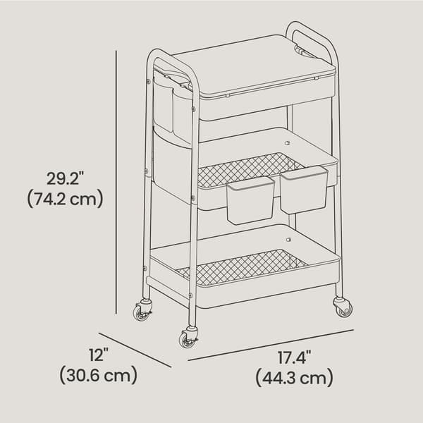 Serveringsvogn - 3 niveauer - stål - blæksort