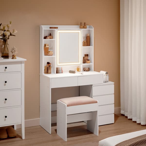Sminkbord med LED-belysning - Modern design - Molnvit