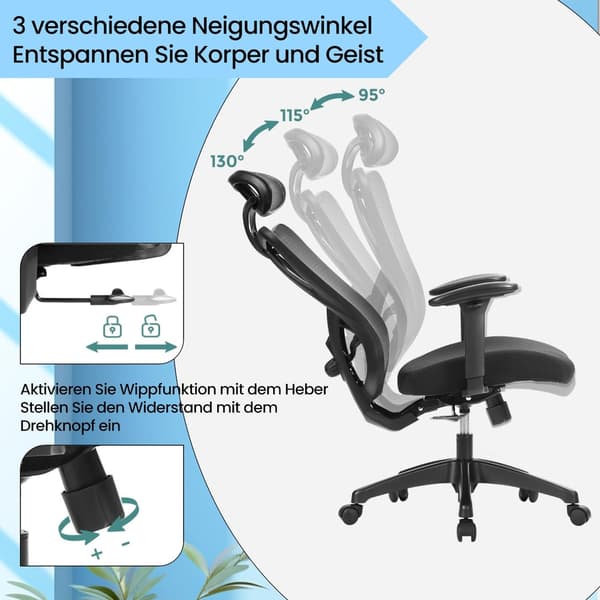 Kontorstol - 1 x Kontorstol - Ergonomisk kontorstol - Computerstol