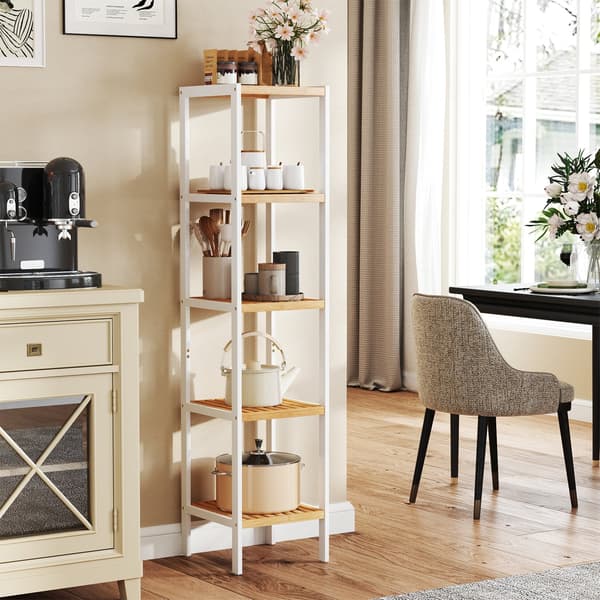 Badeværelseshylde - 5 niveauer - Bambus - Cloud white-naturbeige