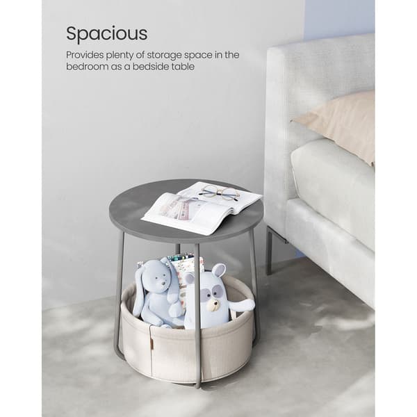 Sidobord - runt - tygkorg - cementgrå-molnvit